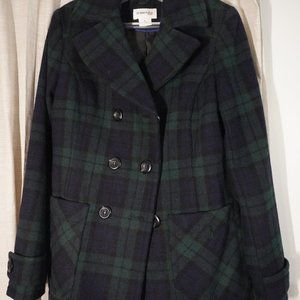 Women's St. Johns Bay Peacoat. Green and black. Medium.